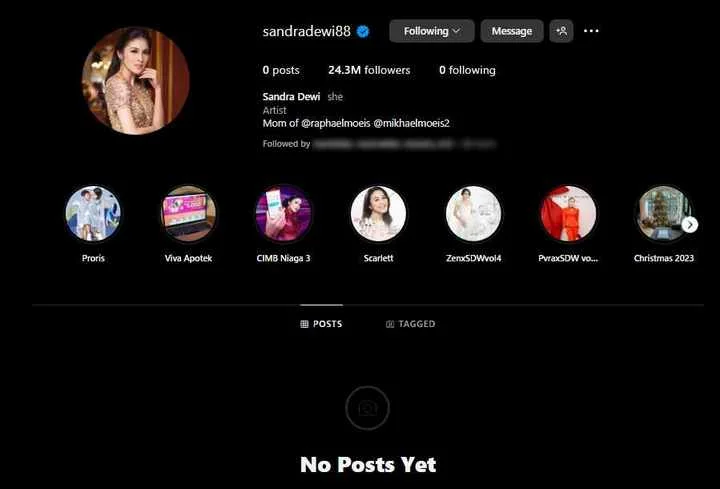 Akun Sandra Dewi Muncul Lagi