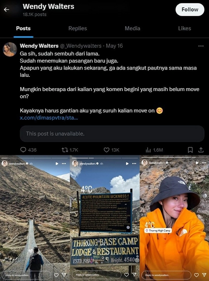 Wendy Walters Mendaki Pegunungan Nepal usai SInggung Soal Gagal Move On