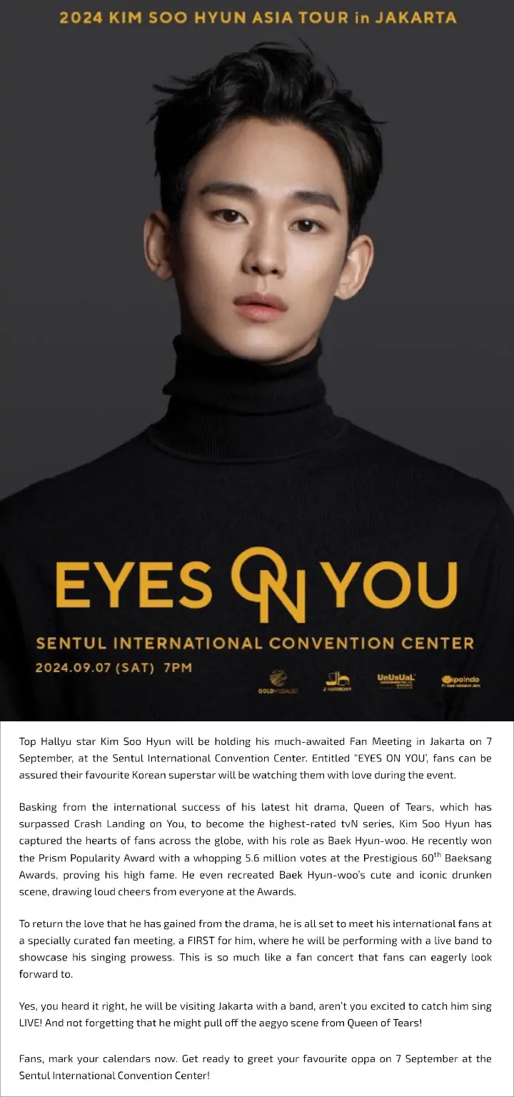 Kim Soo Hyun Buat Gebrakan Baru Bakal Menjelma Jadi Anak Band di Fanmeeting Jakarta