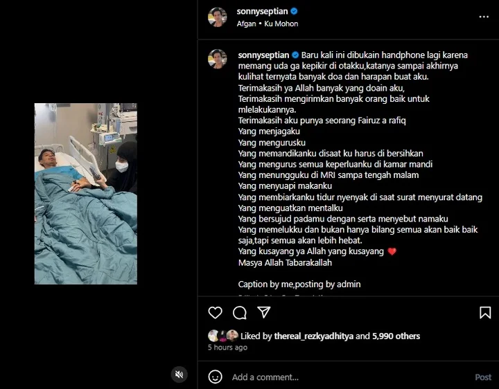 Sonny Septian Ungkap Pesan Menyayat Hati untuk Fairuz A. Rafiq