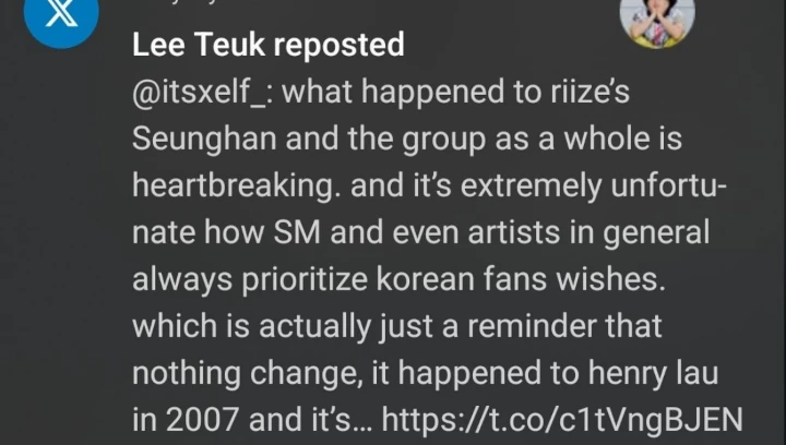 Leeteuk SuJu Diduga Dukung Seunghan yang Terpaksa Tinggalkan RIIZE