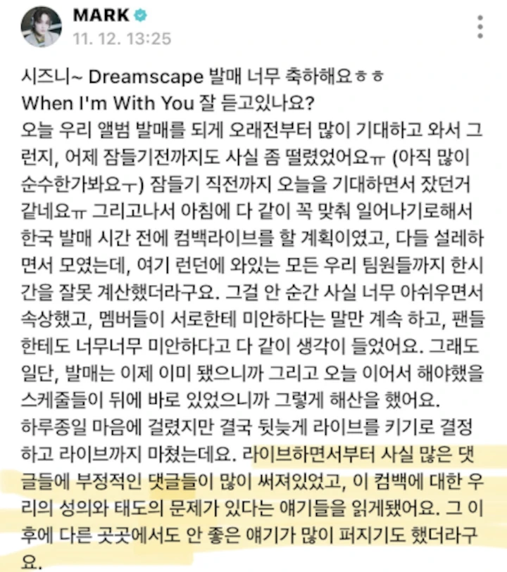 Mark Lee Minta Maaf usai Bikin Fans Kesal Perkara Comeback NCT Dream