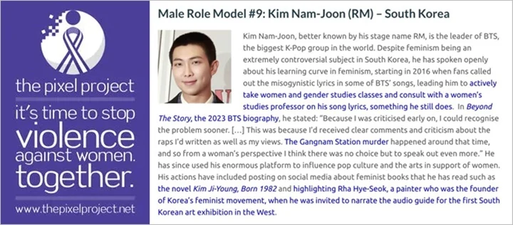 RM BTS Tuai Pro Kontra usai Masuk Daftar 16 Tokoh Panutan Anti Kekerasan pada Wanita