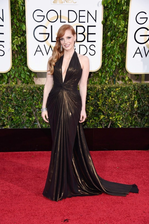 Gambar Foto Jessica Chastain di Red Carpet Golden Globe Awards 2015