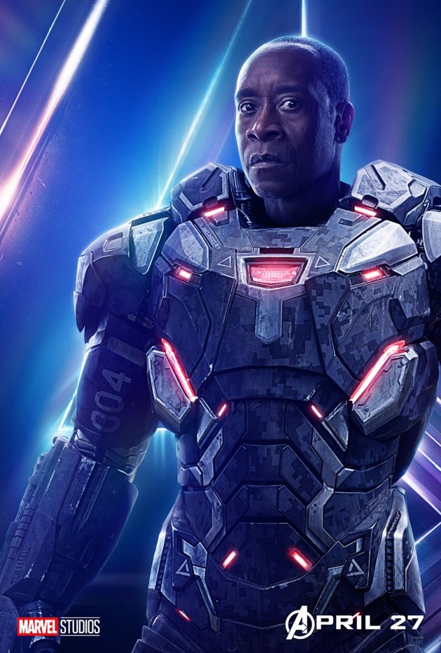 Gambar Foto Poster karakter Don Cheadle sebagai War Machine di film 'Avengers: Infinity War'.