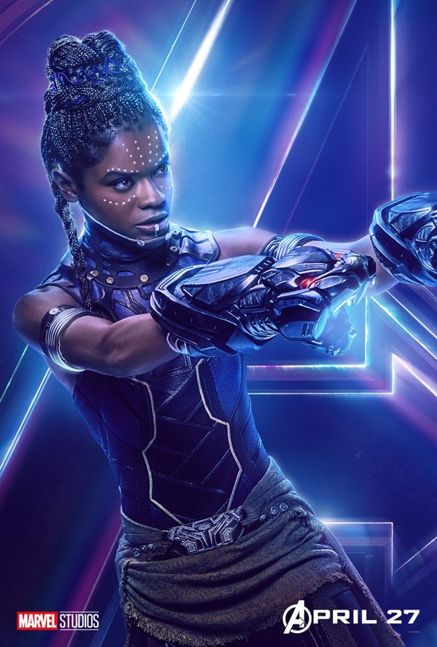 Gambar Foto Poster karakter Letitia Wright sebagai Shuri di film 'Avengers: Infinity War'.