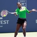 Serena Williams mengembalikanbola saa menghadapi Marion Bartoli di final