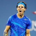 Rafael Nadal bersorak setelah memastikan ke final usai menang atas Andy Murray