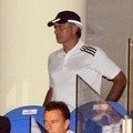 Pelatih Real Madrid, Jose Mourinho, menyaksikan pertandingan dari tribun penonton