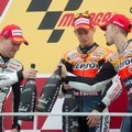 Ben Spies, Casey Stoner dan Andrea Dovizioso di Podium Valencia MotoGP
