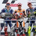 Jorge Lorenzo, Marc Marquez dan Valentino Rossi di Podium