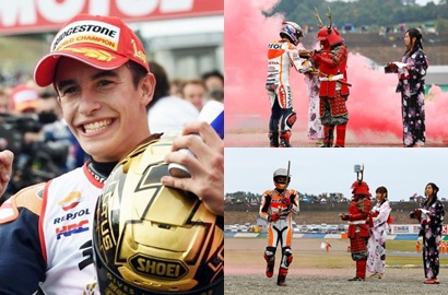 Foto Marc Marquez Bareng Samurai di Motegi