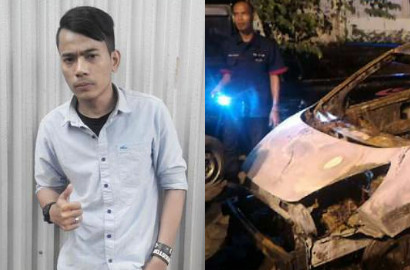 Mobil Terbakar Habis, Aris 'Idol' Nyaris Jadi Korban