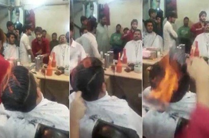 Bikin Heboh, Intip Video Tukang Cukur Potong Rambut Pakai Api