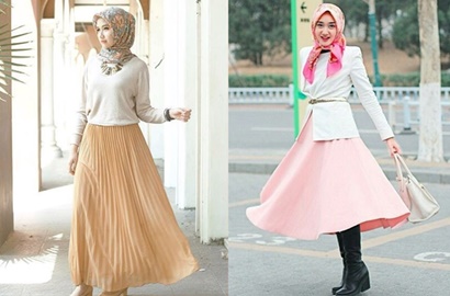 Buat yang Bertubuh Mungil, 4 Mix and Match Hijab dan Rok Panjang Ini Bikin kamu Makin Fashionable